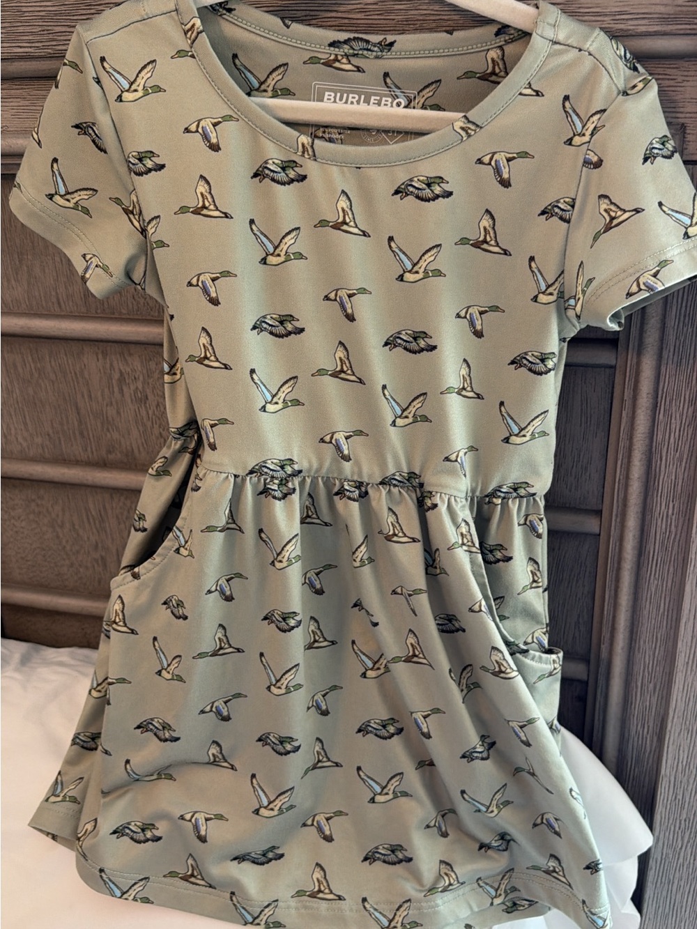 BURLEBO Sage Green Duck-Print Pocket Dress